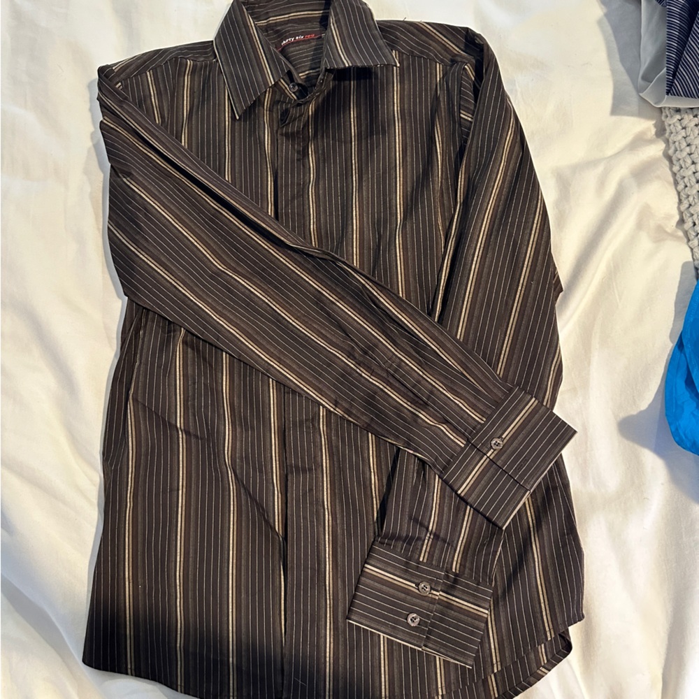 Thirty six red Brown striped button up shirt